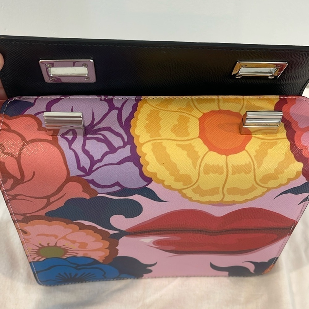 ✨Host Pick✨ NEW PRADA Runway saffiano leather purse handbag  lips floral black - Picture 7 of 11